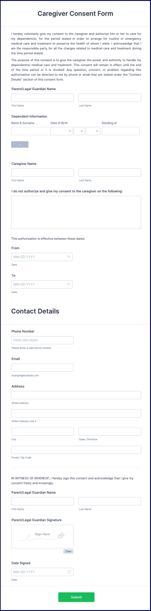 Caregiver Consent Form Template