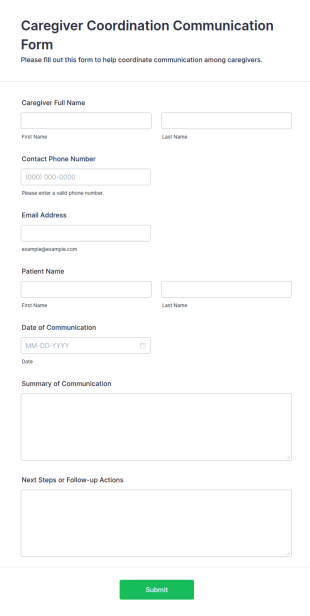 Caregiver Coordination Communication Form Template