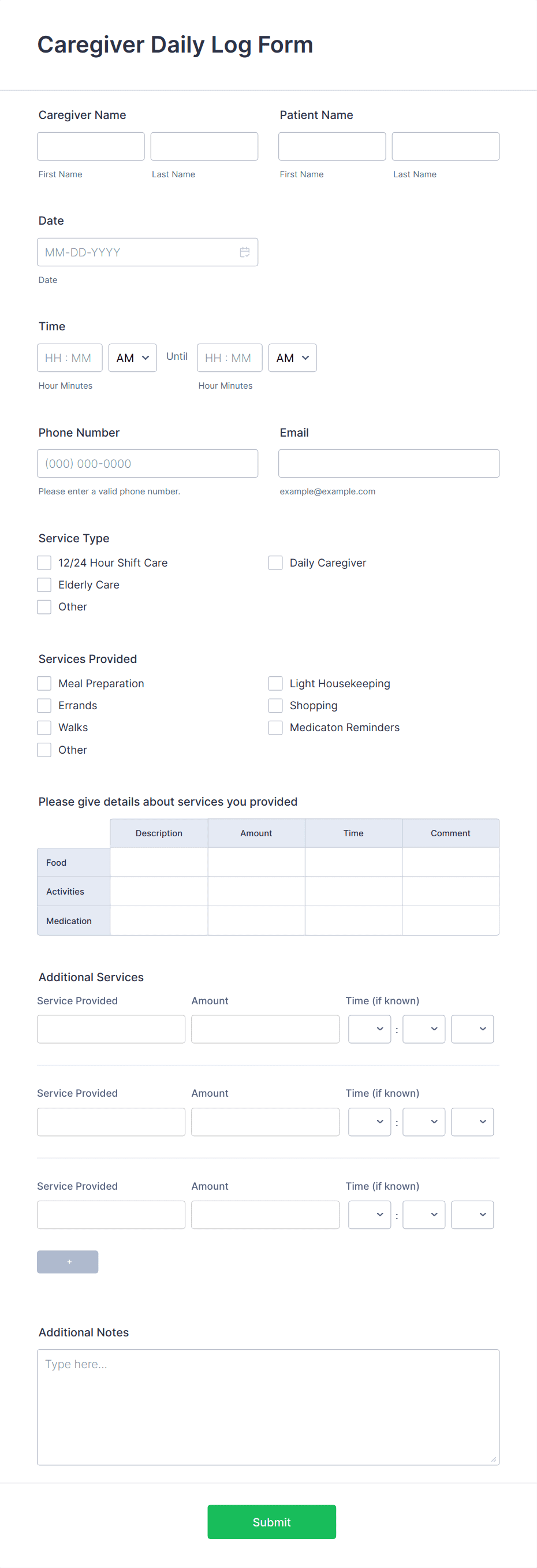 caregiver-daily-log-form-template-jotform for Free Printable Caregiver Daily Checklist Elderly Caregiver Daily Log Form Template | Jotform for Free Printable Caregiver Daily Checklist Elderly