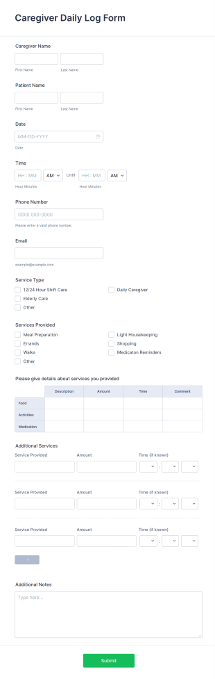 Caregiver Daily Log Form Template