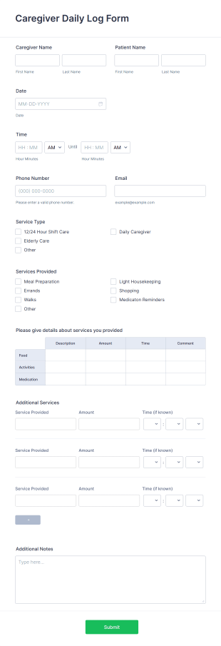 Caregiver Daily Log Form Template
