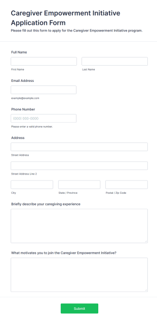 Caregiver Empowerment Initiative Application Form Form Template