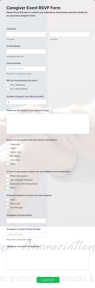Caregiver Event RSVP Form Template