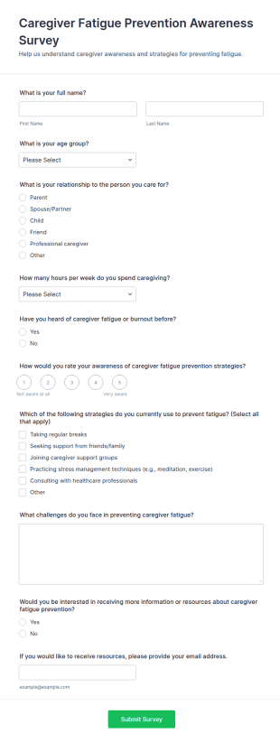 Caregiver Fatigue Prevention Awareness Survey Form Template