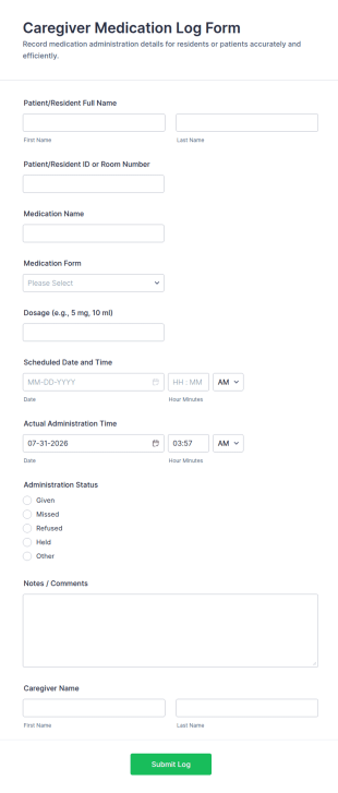 Caregiver Medication Log Form Template