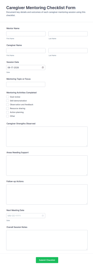 Caregiver Mentoring Checklist Form Template