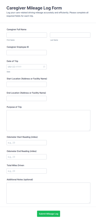Caregiver Mileage Log Form Template