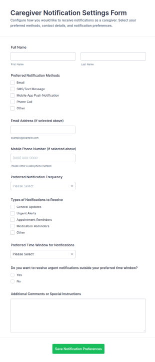 Caregiver Notification Settings Form Template