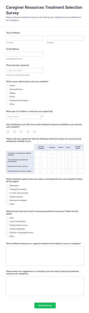 Caregiver Resources Treatment Selection Survey Form Template