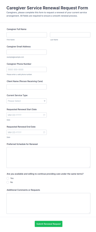 Caregiver Service Renewal Request Form Template