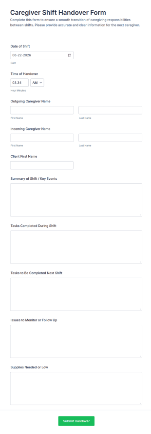 Caregiver Shift Handover Form Template