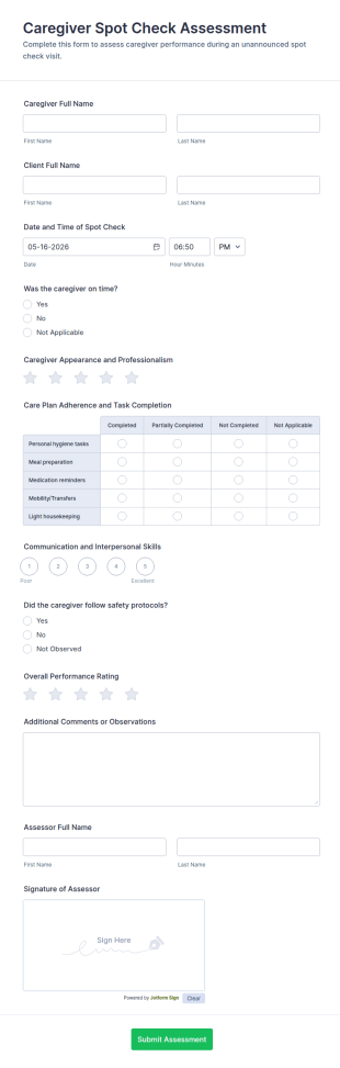 Caregiver Spot Check Assessment Form Template