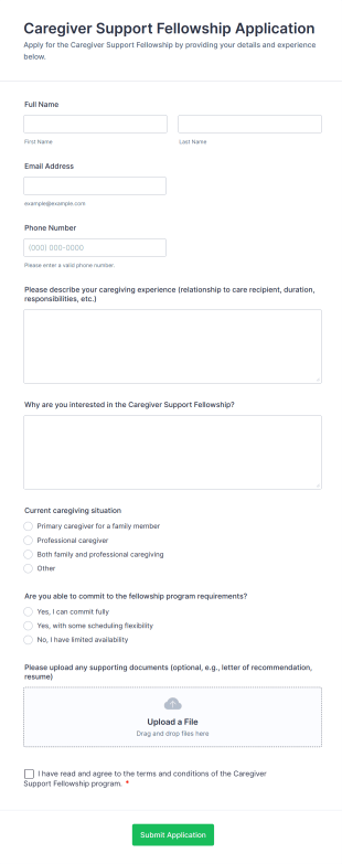 Caregiver Support Fellowship Application Form Template