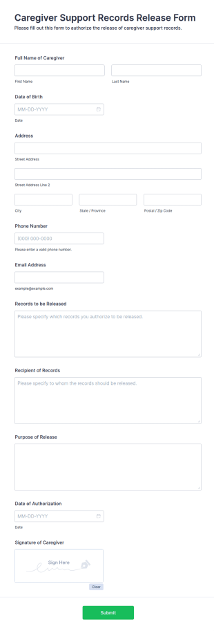 Caregiver Support Records Release Form Template