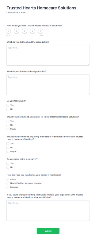 Caregiver Survey Form Template