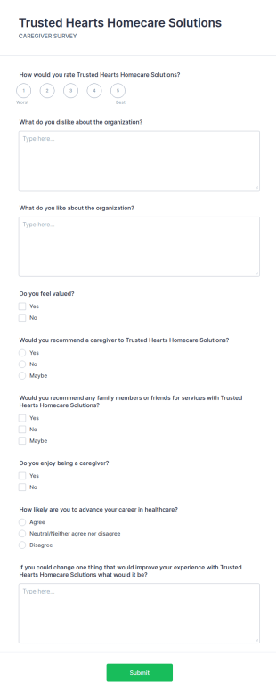 Caregiver Survey Form Template