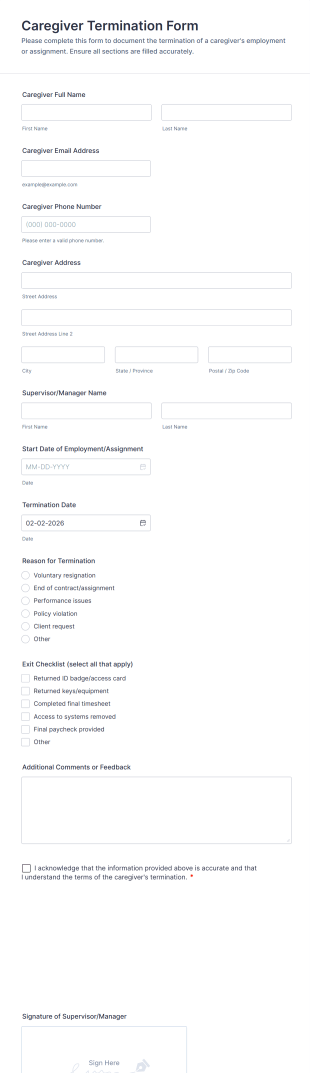 Caregiver Termination Form Template