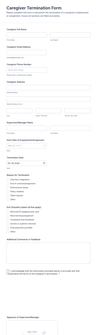 Caregiver Termination Form Template