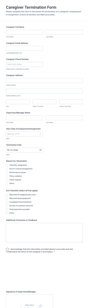 Caregiver Termination Form Template