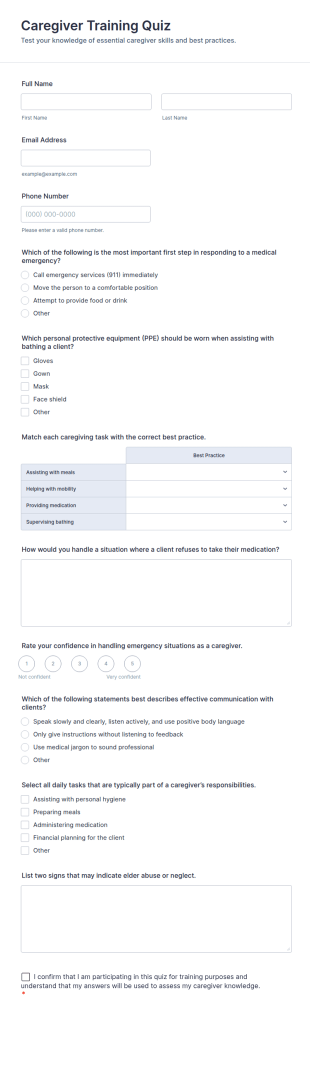 Caregiver Training Quiz Form Template