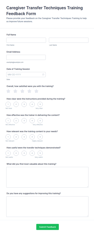 Caregiver Transfer Techniques Training Feedback Form Template