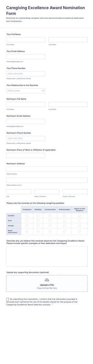 Caregiving Excellence Award Nomination Form Template