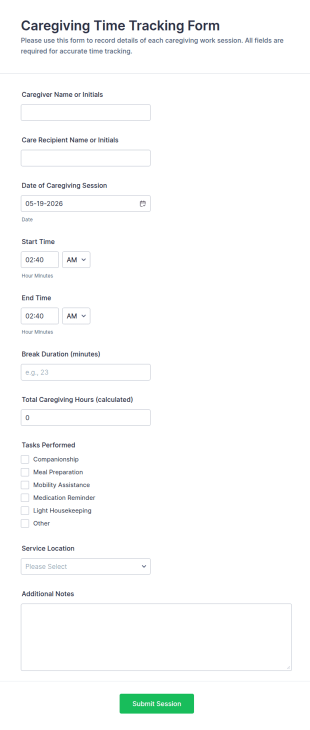 Caregiving Time Tracking Form Template
