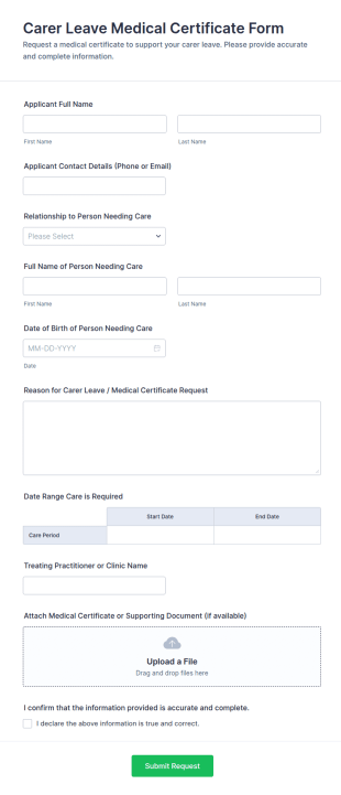 Carer Leave Medical Certificate Form Template