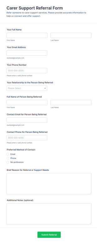 Carer Support Referral Form Template