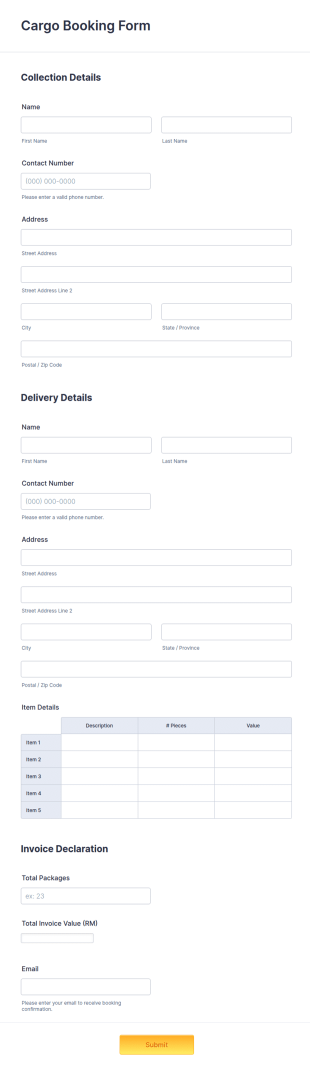 Cargo Booking Form Template