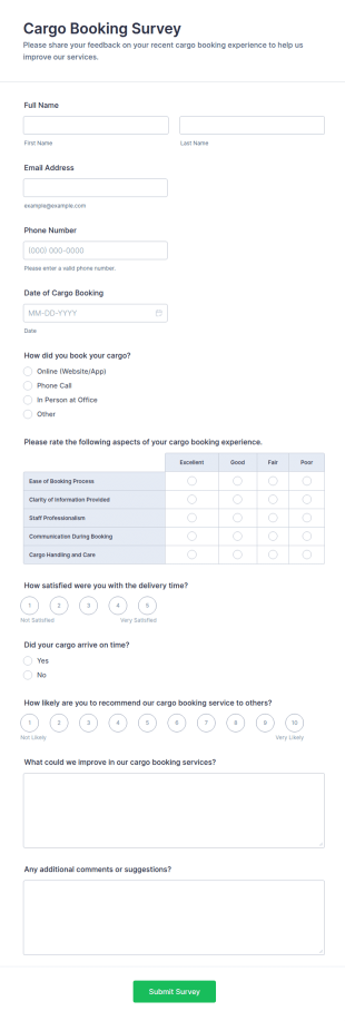Cargo Booking Survey Form Template