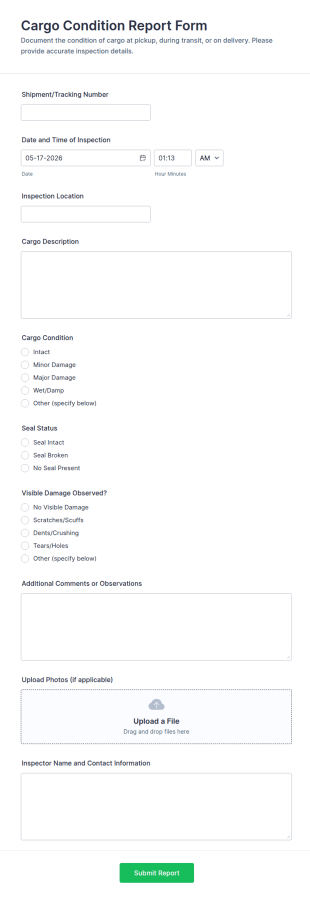 Cargo Condition Report Form Template