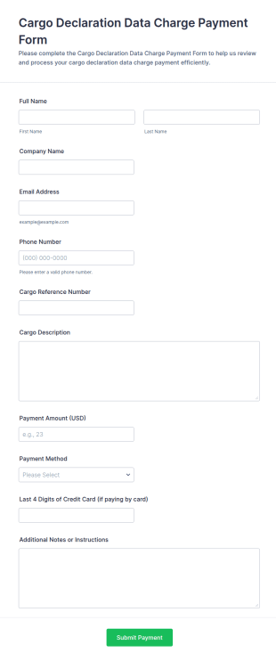 Cargo Declaration Data Charge Payment Form Template