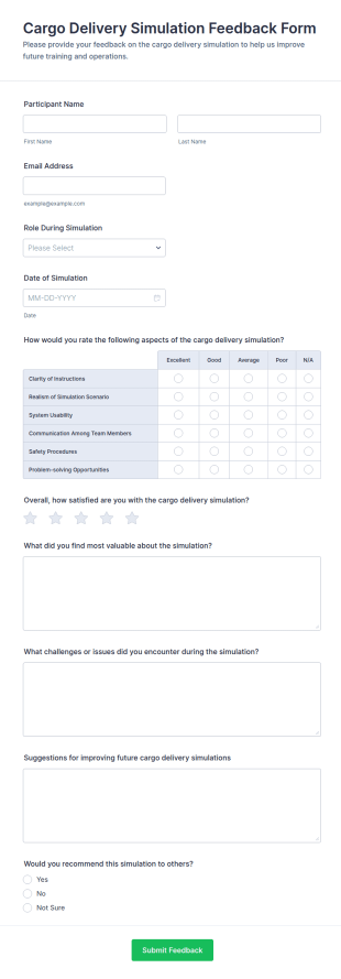 Cargo Delivery Simulation Feedback Form Template