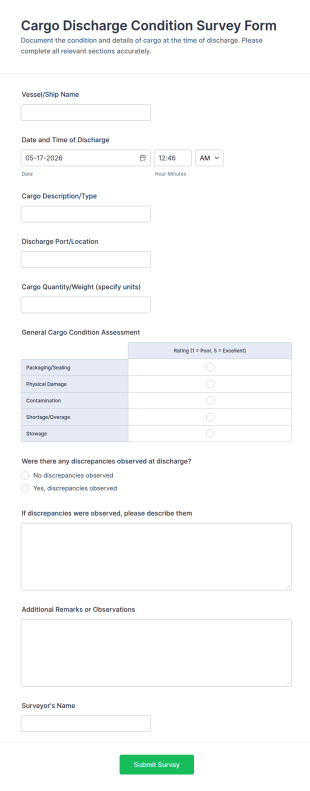 Cargo Discharge Condition Survey Form Template