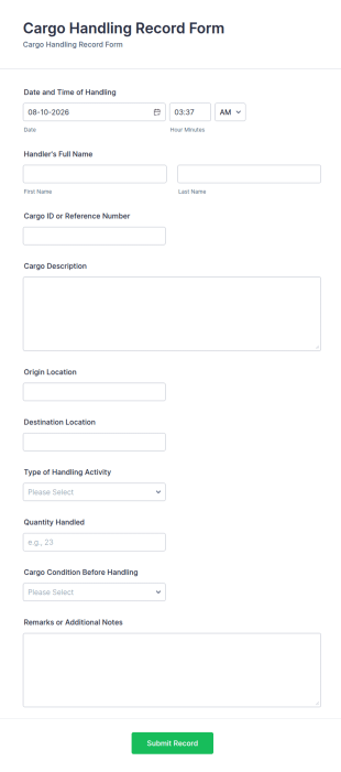 Cargo Handling Record Form Template