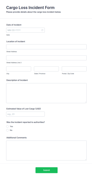 Cargo Loss Incident Form Template
