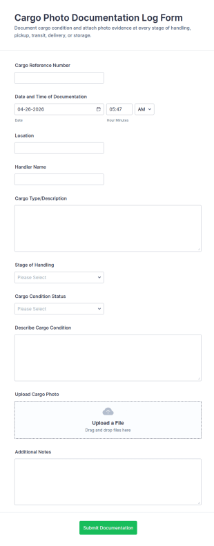 Cargo Photo Documentation Log Form Template