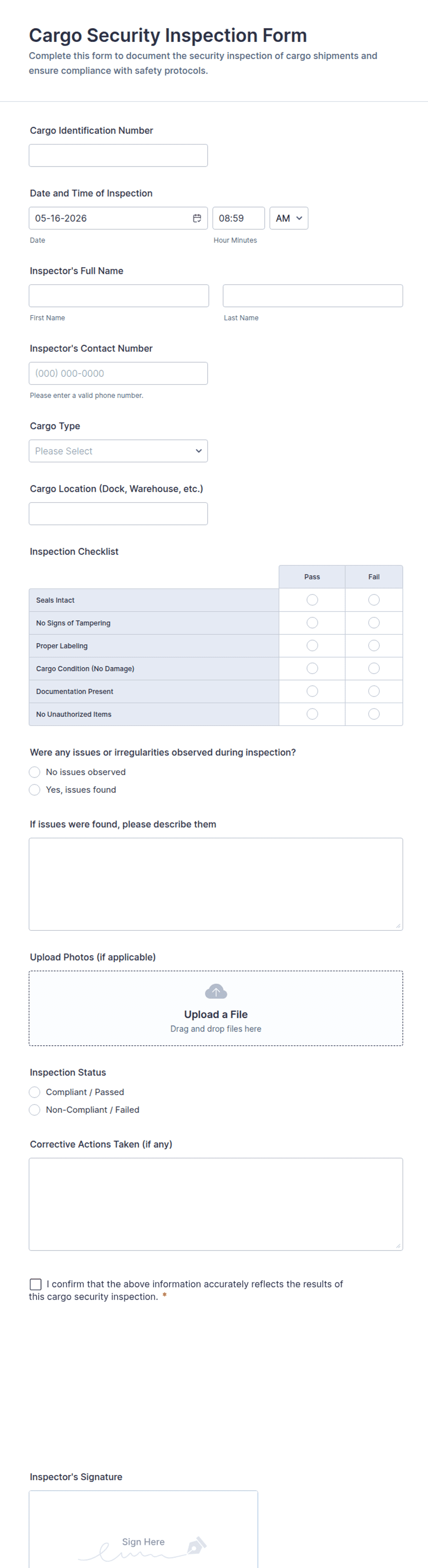 Cargo Security Inspection Form Template | Jotform