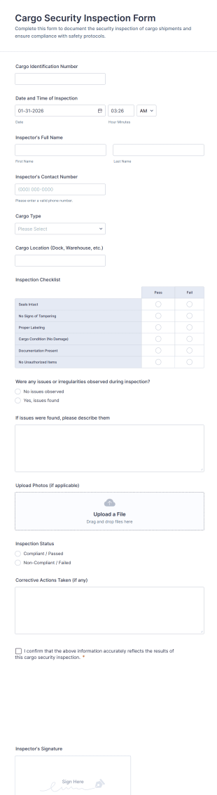 Cargo Security Inspection Form Template