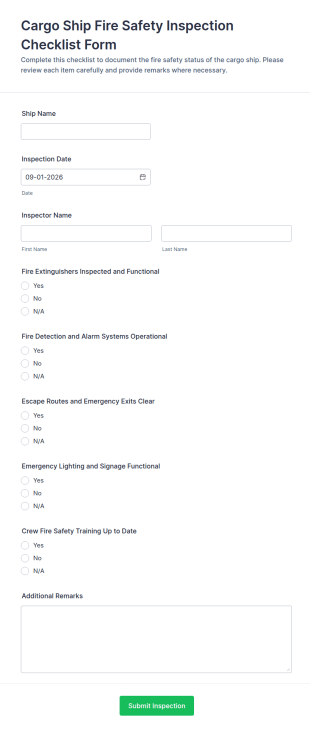Cargo Ship Fire Safety Inspection Checklist Form Template