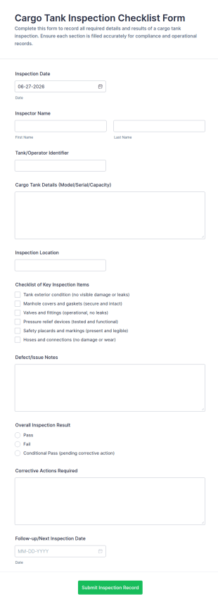 Cargo Tank Inspection Checklist Form Template
