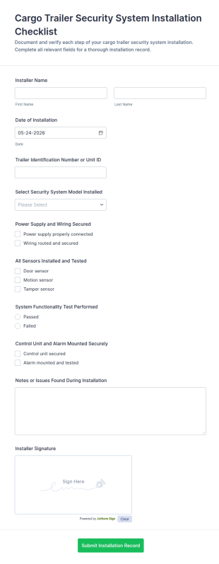 Cargo Trailer Security System Installation Checklist Form Template