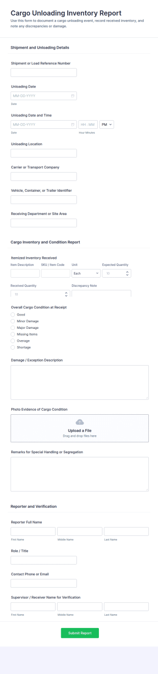 Cargo Unloading Inventory Report Form Template