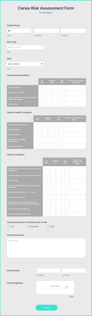 Caries Risk Assessment Form Template