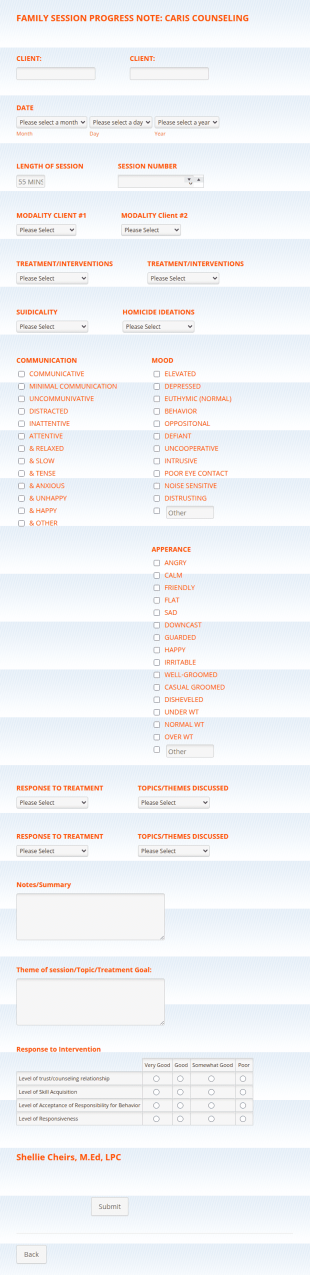 Family Counseling Progress Note Form Template