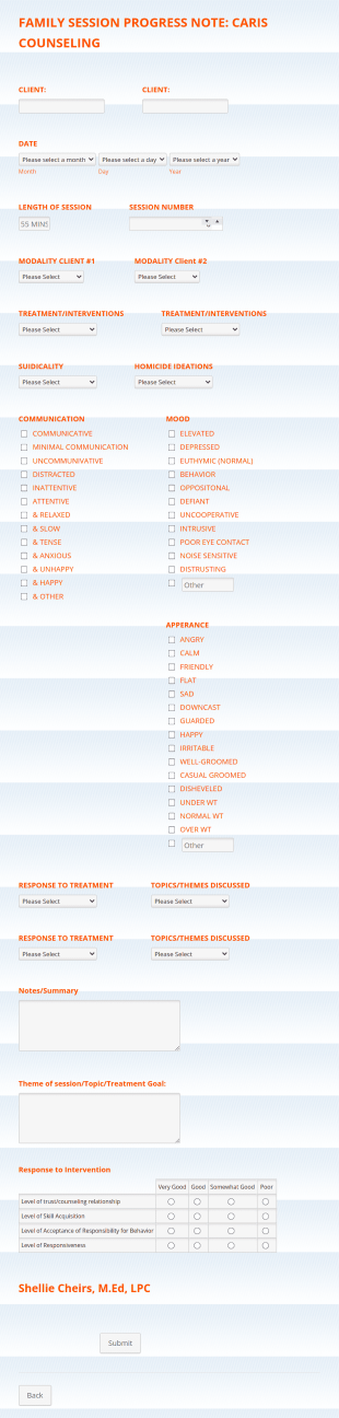 Family Counseling Progress Note Form Template