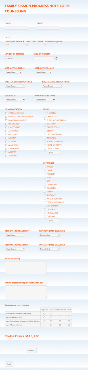 Family Counseling Progress Note Form Template