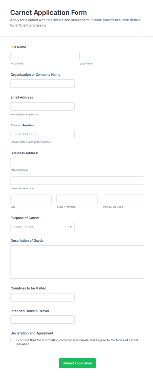Carnet Application Form Template
