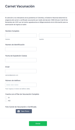 Carnet Vacunación Form Template